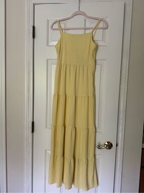 H&M Pale Yellow Tiered Maxi Dress with Spaghetti Straps